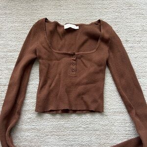 Super soft, never worn, brown square next cropped long sleeve